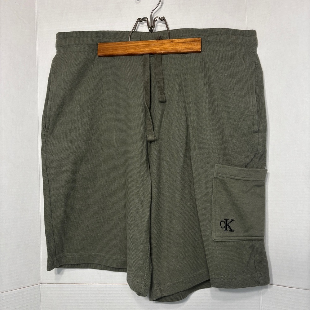 Calvin Klein Men's Olive Knit Cargo Shorts with CK Pocket Waist Drawstring